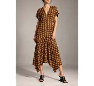 Odeeh 100% Silk Abstract Print Asymmetric Midi Dress Sz. 32 (US 0-2)